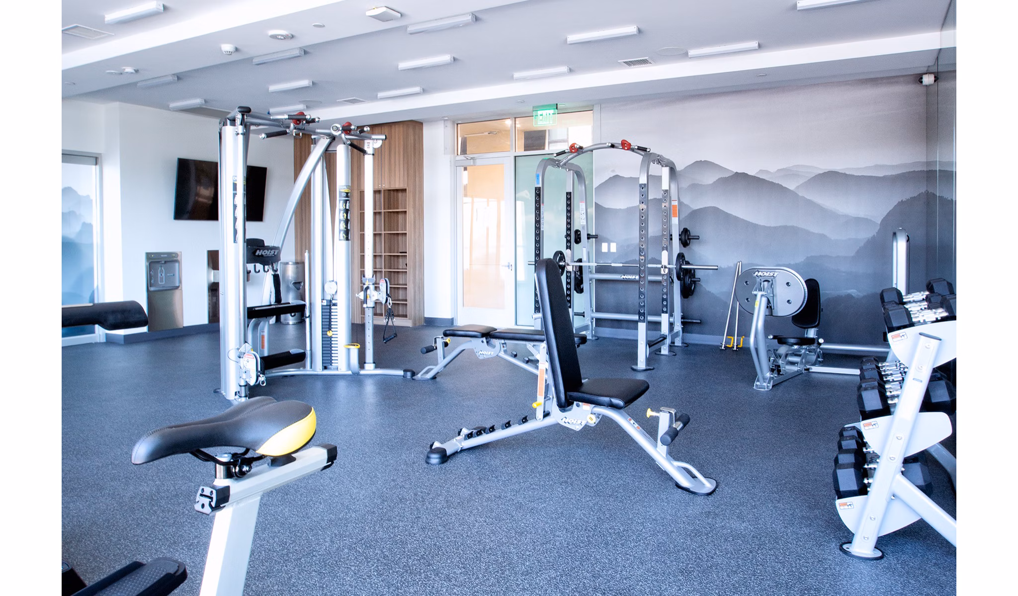 State-of-the-art fitness center featuring modern equipment at The 505 Apartments