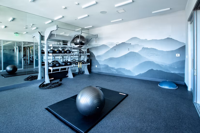 State-of-the-art fitness center with modern equipment at The 505 Apartments