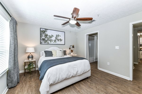 Modern bedroom with stylish decor in Avana Acworth Apartments, offering comfortable living spaces and luxury interiors