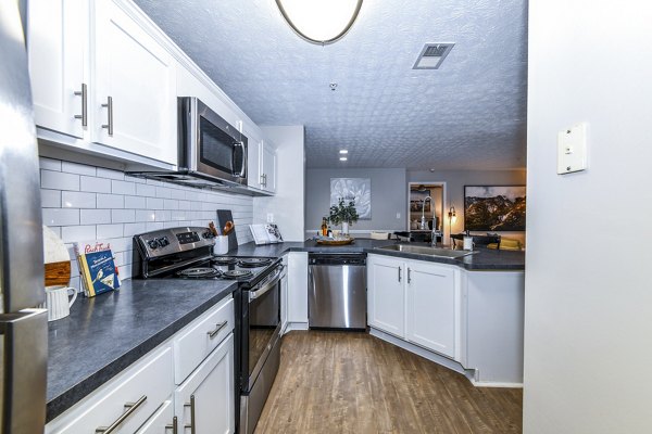 Modern kitchen with stainless steel appliances at Avana Acworth Apartments: Greystar luxury apartments offering top amenities