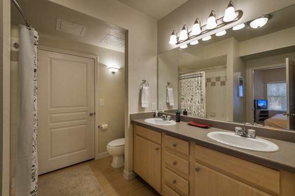 Modern bathroom with sleek fixtures at Avana SoCo Apartments