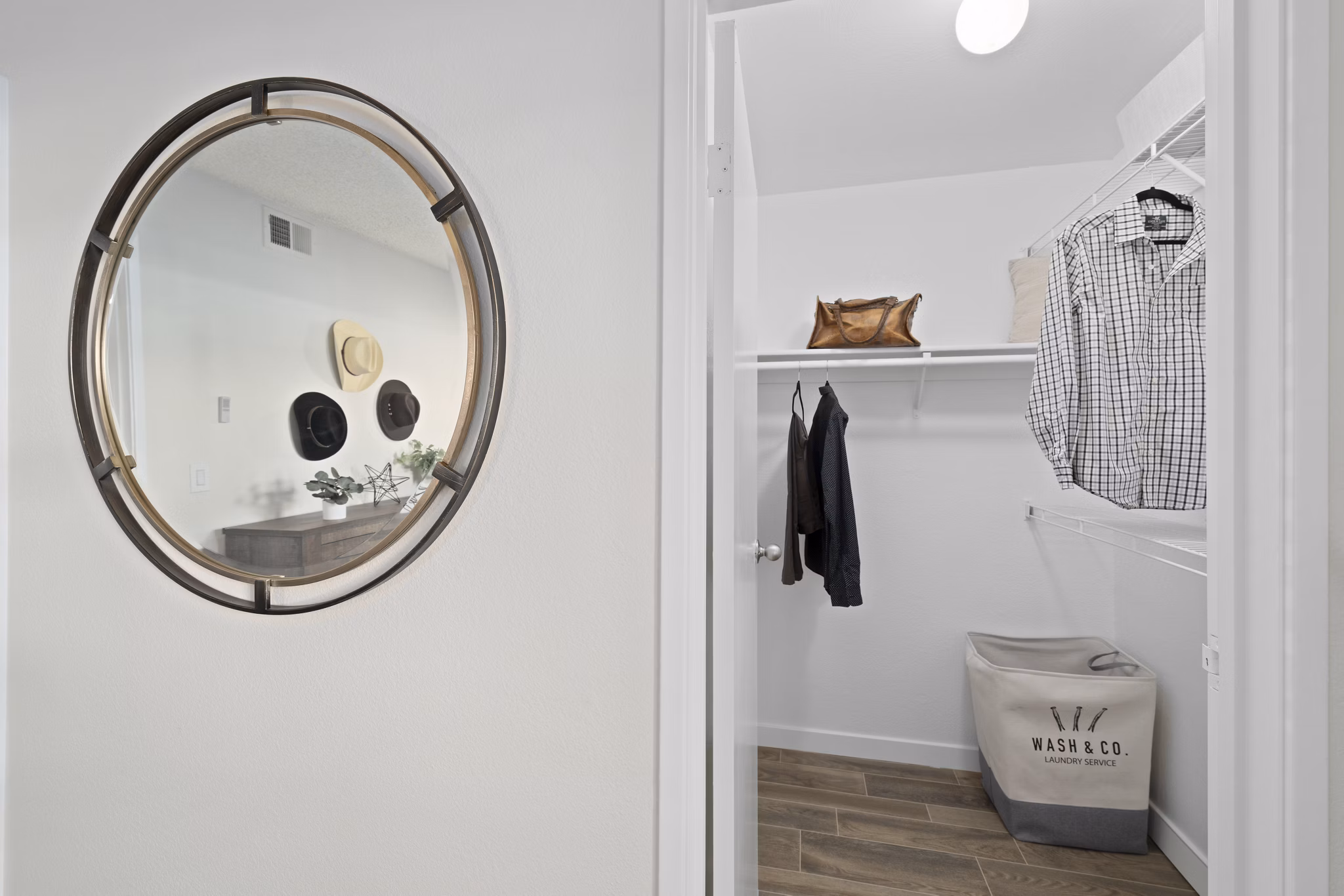 Walk-in closet with ample storage space in Solas Glendale Apartments