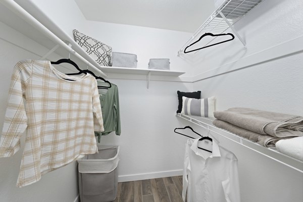 Walk-in closet with ample storage space at Solas Glendale Apartments