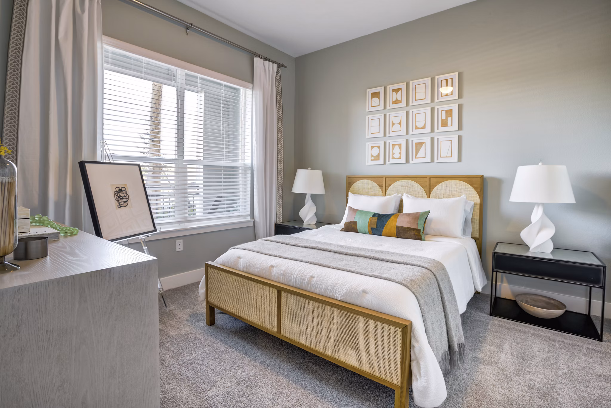 Modern bedroom with elegant decor at Prime Apartments