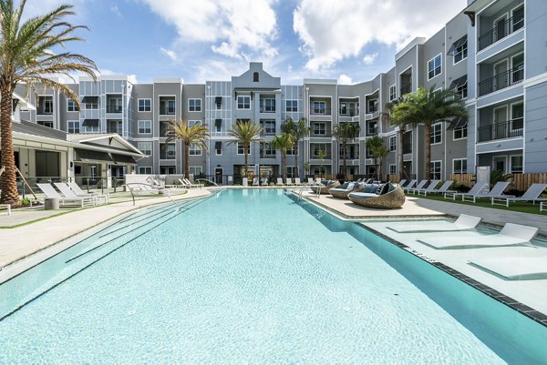 Sparkling outdoor pool at Prime Apartments, a Greystar luxury apartment complex with modern amenities designed for relaxation and recreation