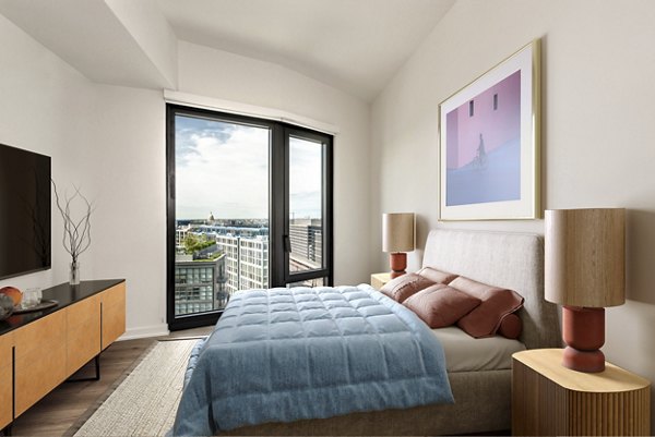Luxury bedroom with skyline views in GS Gantry Penthouses 2022, showcasing modern design and upscale amenities
