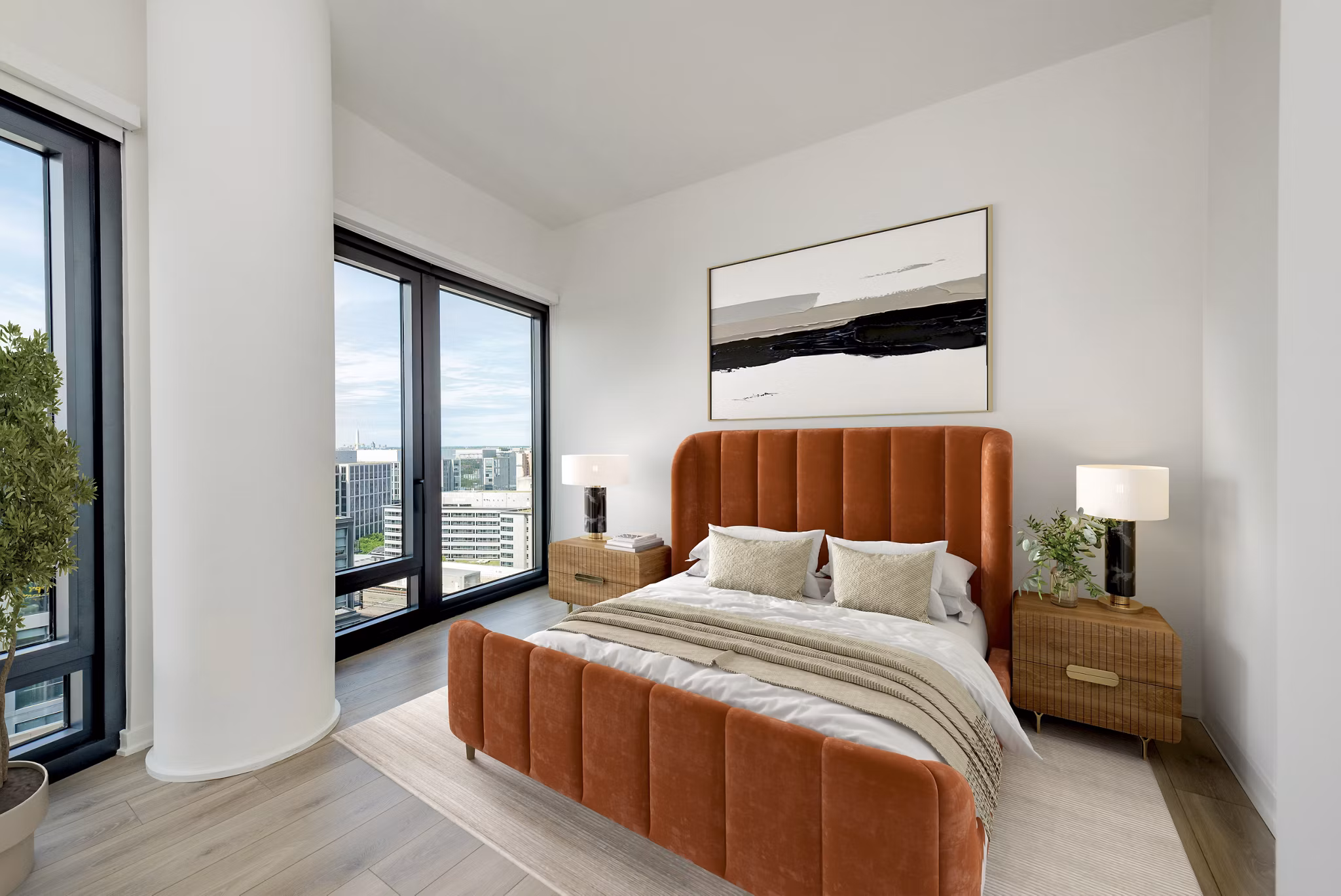 Elegant bedroom with city views in GS Gantry Penthouses 2022 Ideal for luxury living in a premium urban location