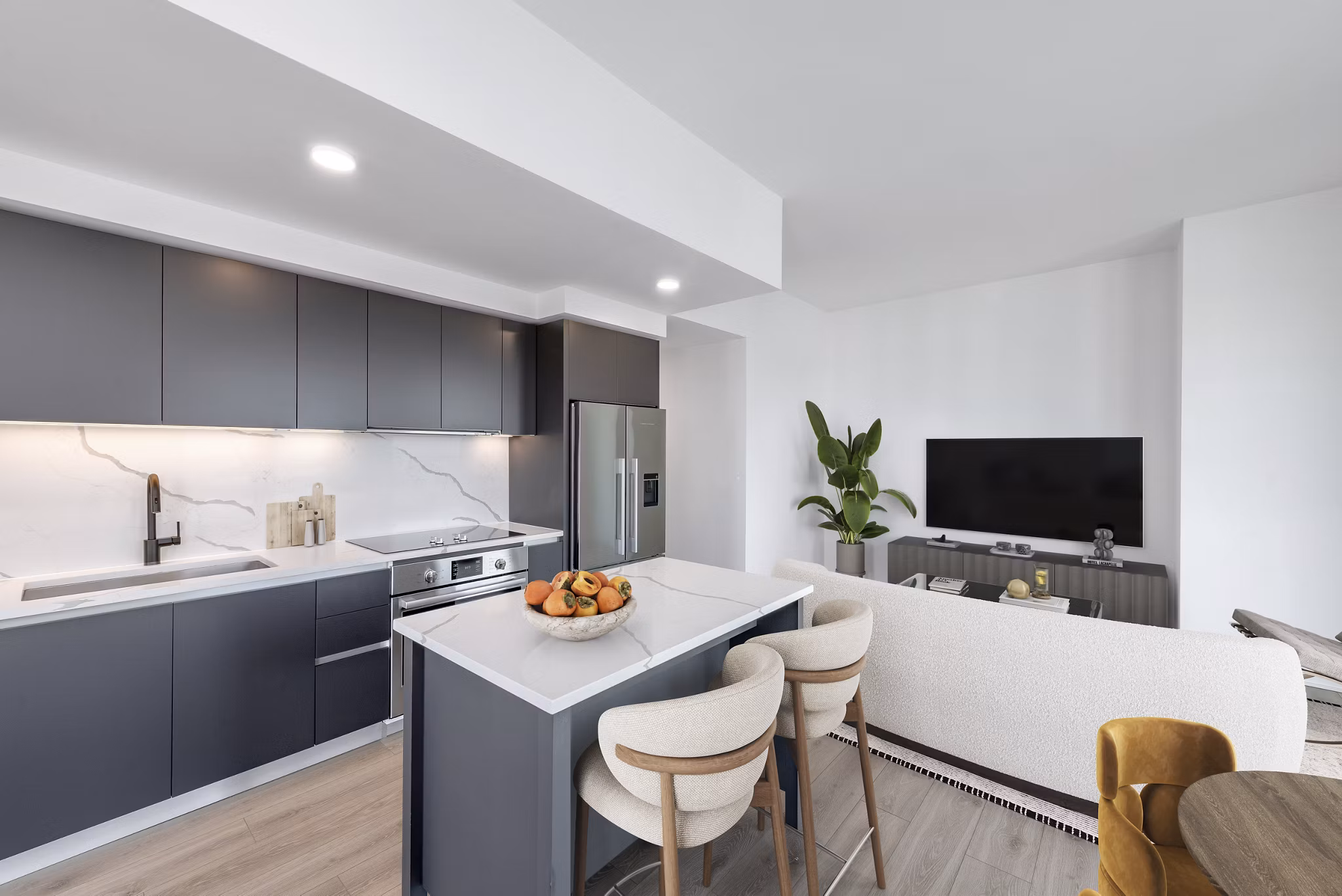 Modern kitchen with stainless steel appliances in GS Gantry Penthouses 2022, luxury apartments