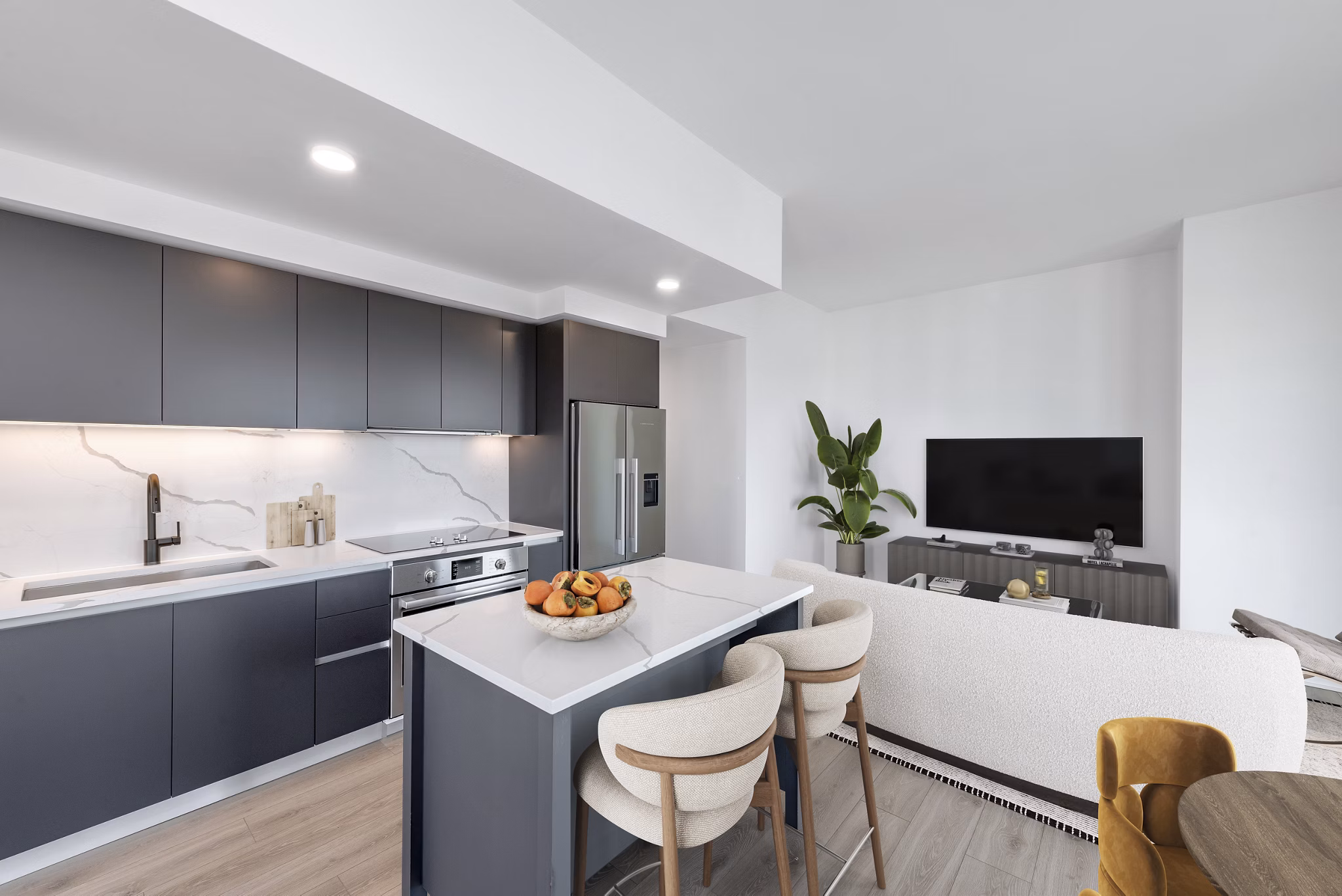 Modern kitchen with stainless steel appliances in GS Gantry Penthouses 2022, luxury apartments