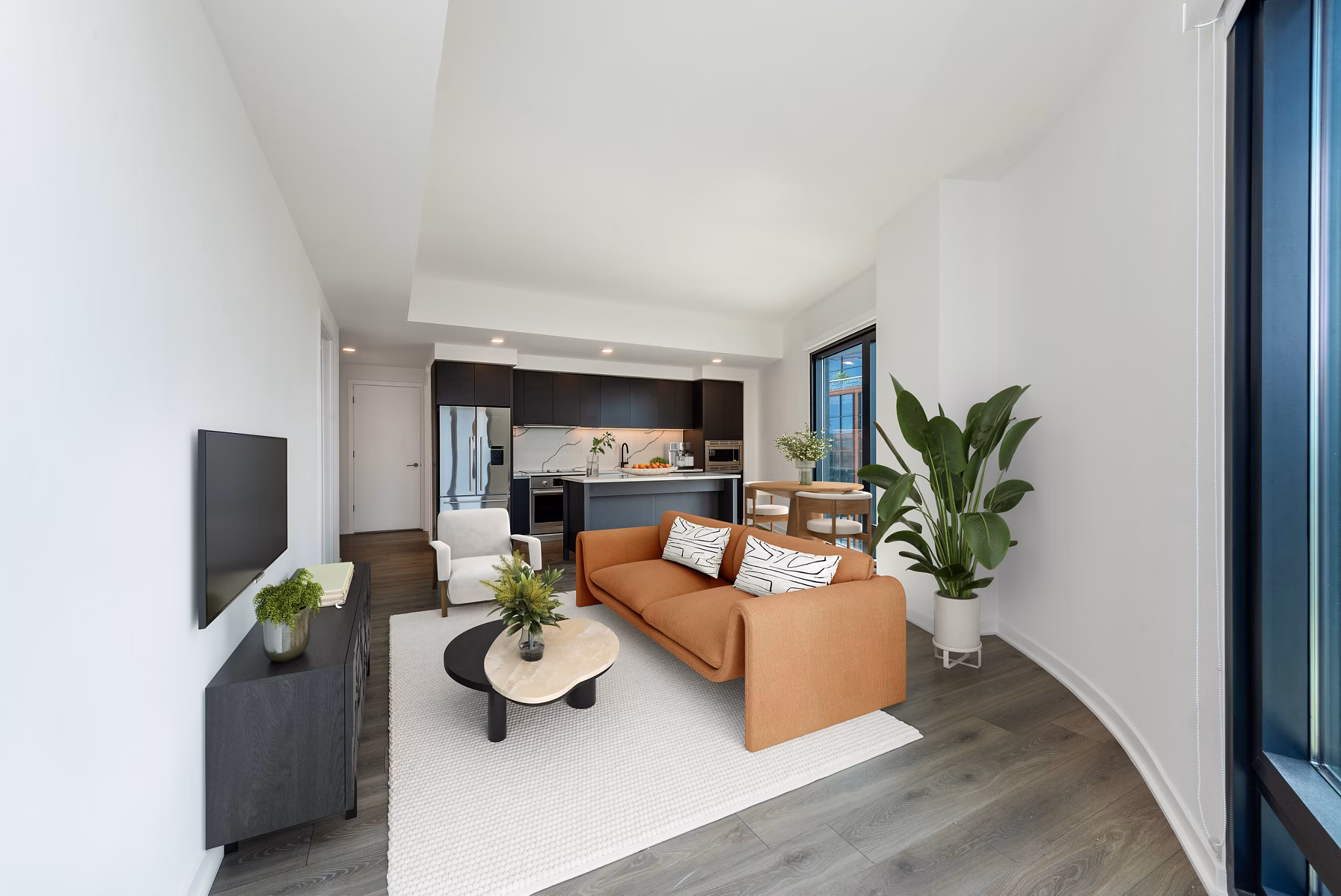 Living room featuring contemporary furnishings and natural light at The Gantry Apartments, luxury living in a vibrant community