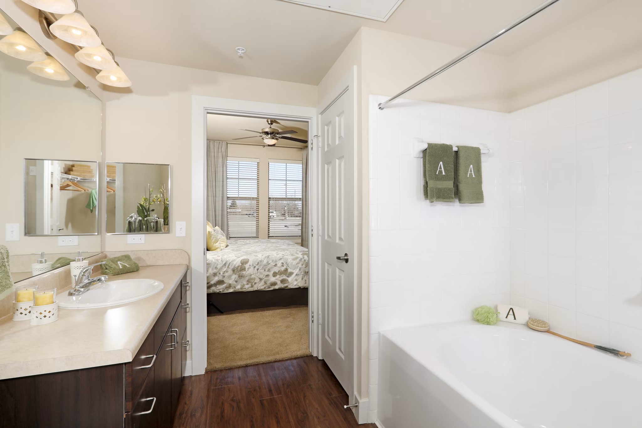 Bathroom featuring modern fixtures and sleek design at Arvada Station Apartments