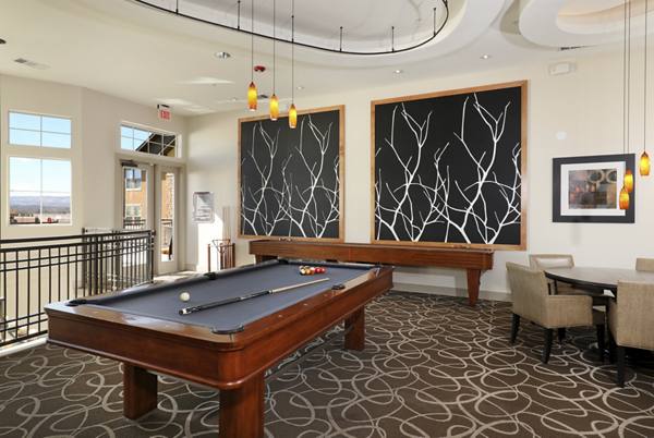 billiards and lounge area at Arvada Station Apartments