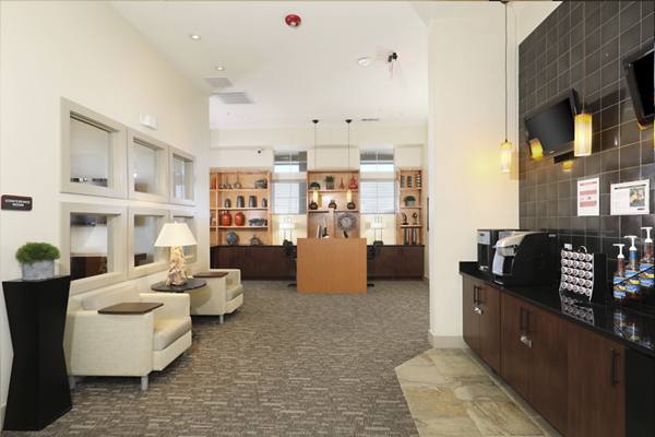 coffee bar and lounge area at Arvada Station Apartments