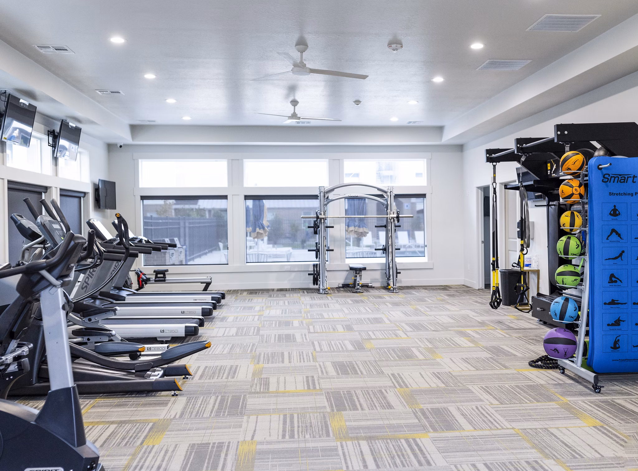 Fitness center with state-of-the-art equipment at Mirella at Foxboro Apartments
