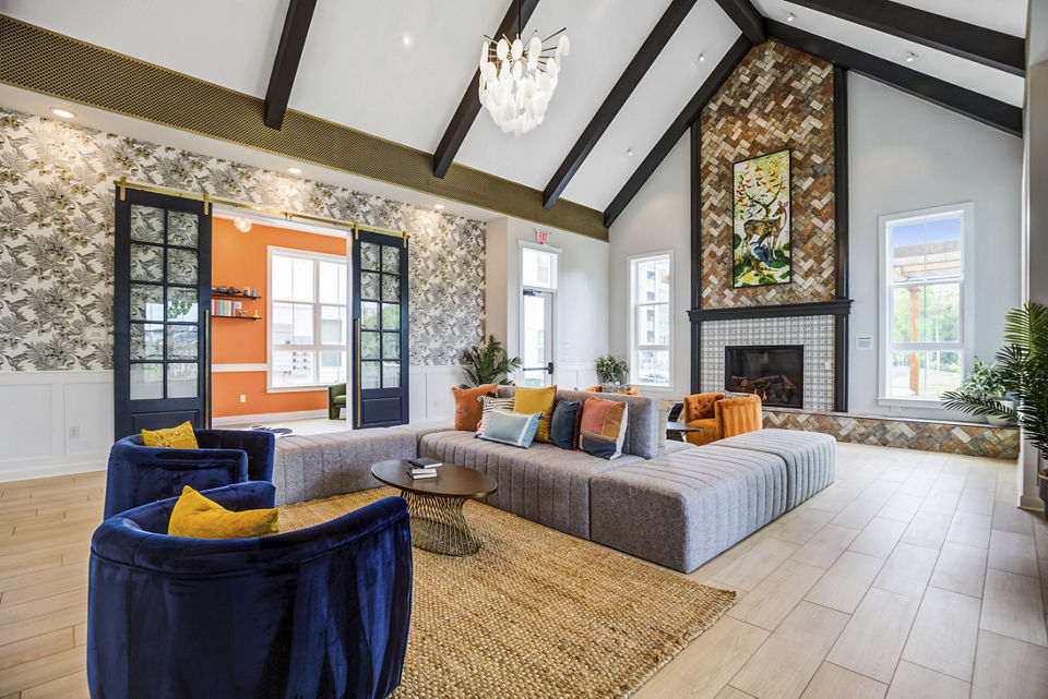 Clubhouse with modern design at Broadstone Ayrsley Apartments offering luxury amenities in Charlotte