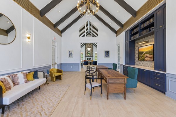 Clubhouse featuring modern seating and large windows at Broadstone Ayrsley Apartments, Greystar luxury apartments in Charlotte