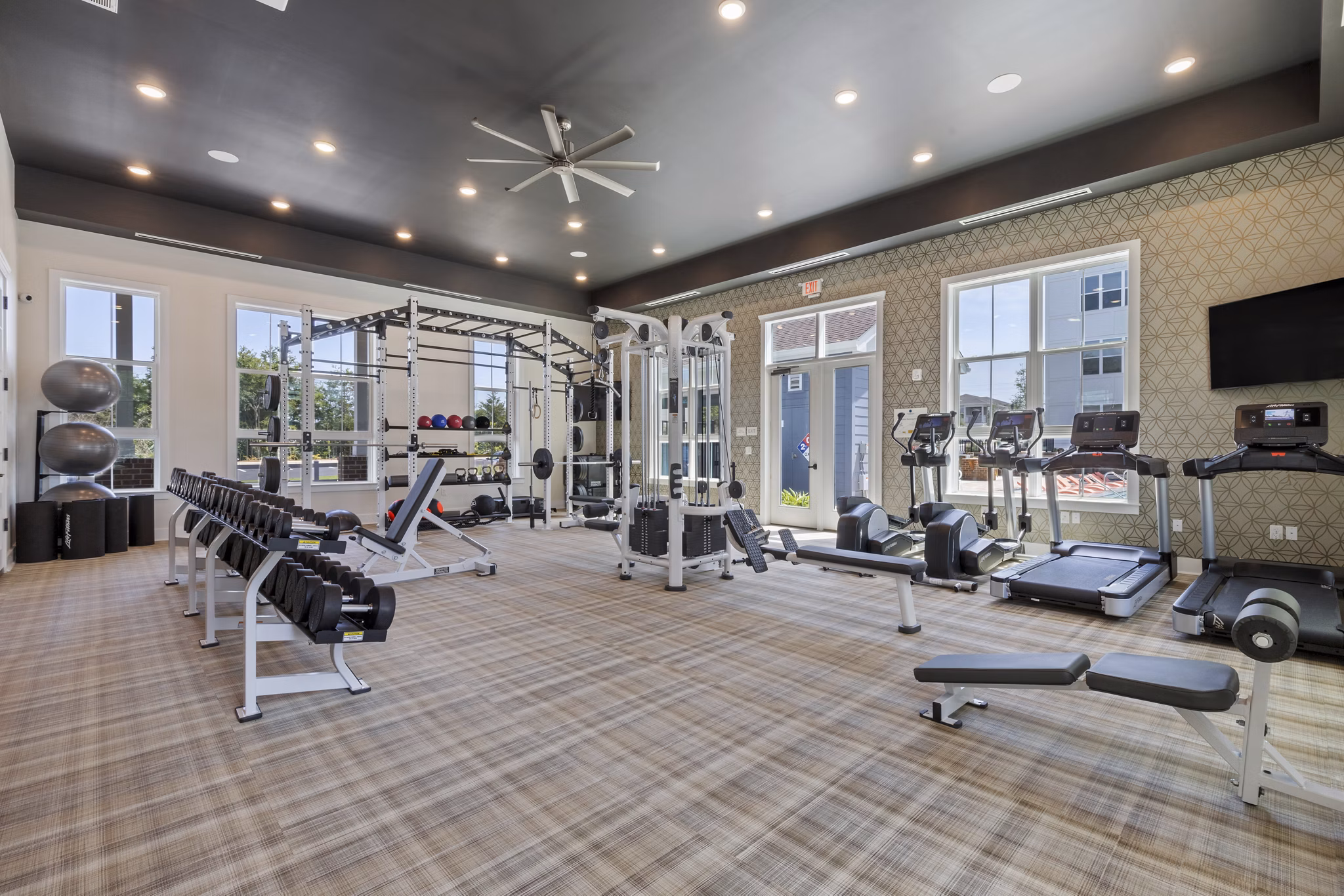 State-of-the-art fitness center with modern equipment at Broadstone Ayrsley Apartments