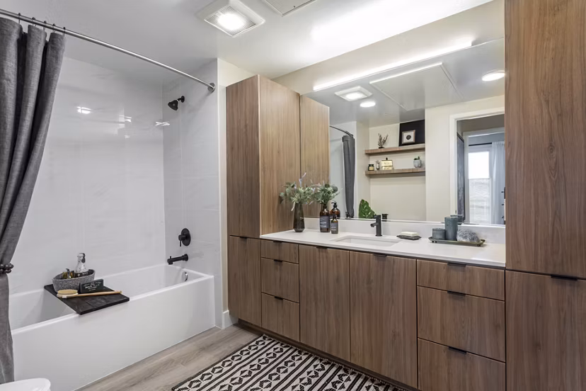 Modern bathroom featuring luxurious fixtures at Prado West Apartments