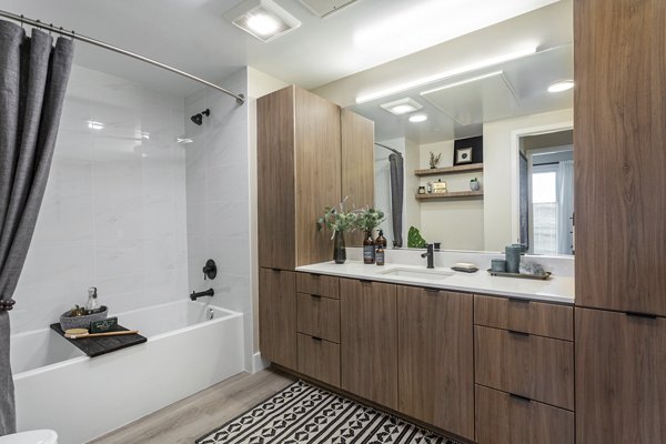 Modern bathroom featuring luxurious fixtures at Prado West Apartments