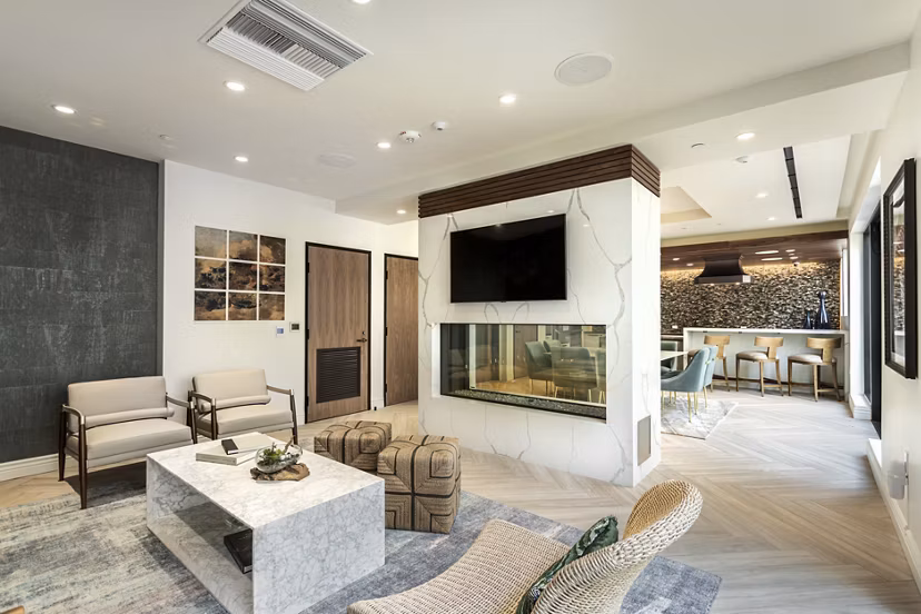Stylish clubhouse with modern furnishings at Prado West Apartments