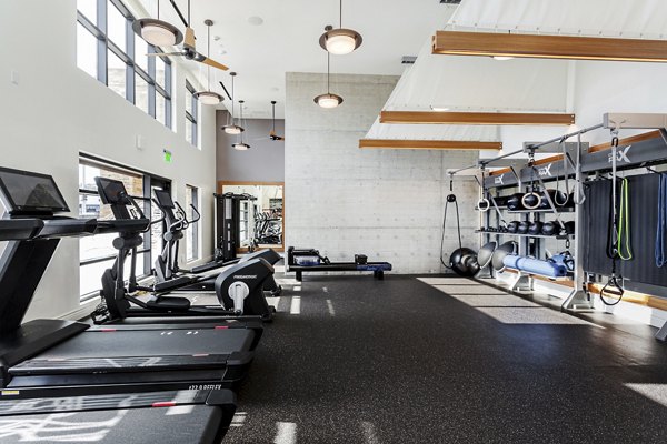 Fitness center featuring state-of-the-art equipment at Prado West Apartments in Greystar community