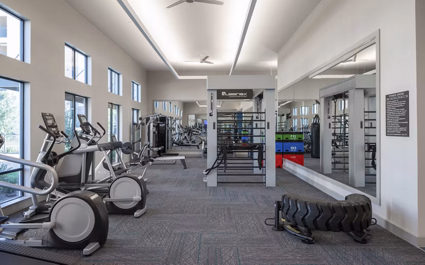 fitness center at Bellrock La Frontera Apartments 
