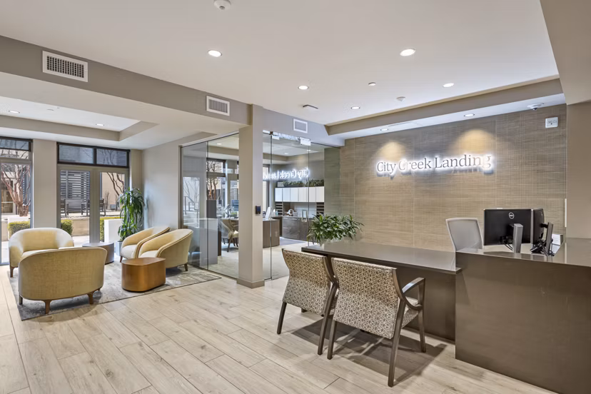 City Creek Landing Apartments: Elegant clubhouse with modern furnishings in Salt Lake City