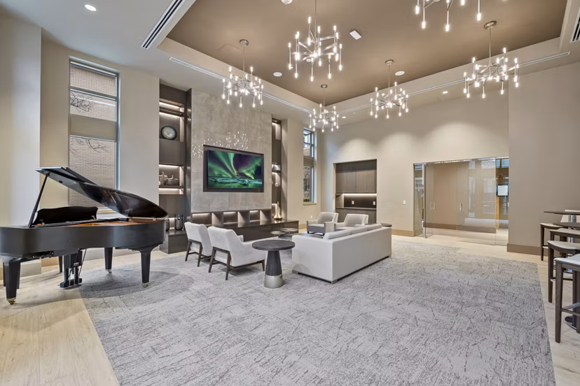 Clubhouse with modern design at City Creek Landing Apartments offering luxury amenities and social spaces