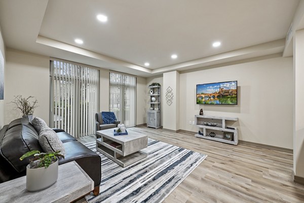 Spacious living room with modern furnishings at City Creek Landing Apartments in vibrant downtown Salt Lake City