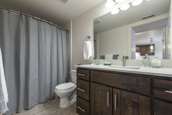 Modern bathroom with sleek fixtures at Brigham Apartments, Greystar luxury apartments