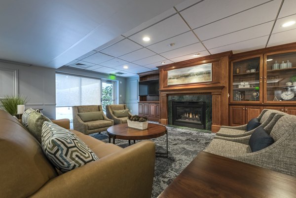 Clubhouse with modern design elements at Brigham Apartments, Greystar luxury apartments