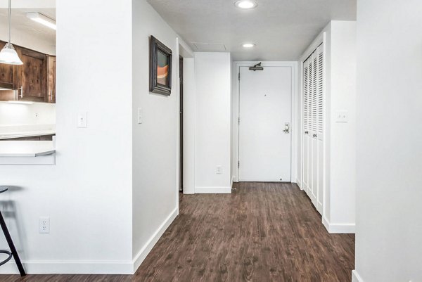 Eagle Gate Apartments: Elegant entrance leading to a modern living room in Salt Lake City luxury apartments