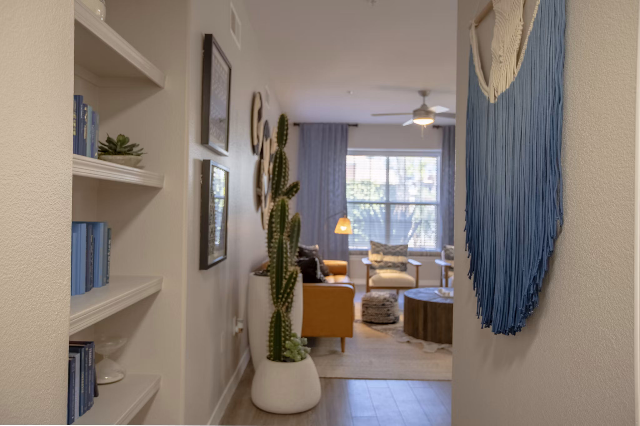 Stylish hallway with modern lighting and decor at Avana Coronado Apartments
