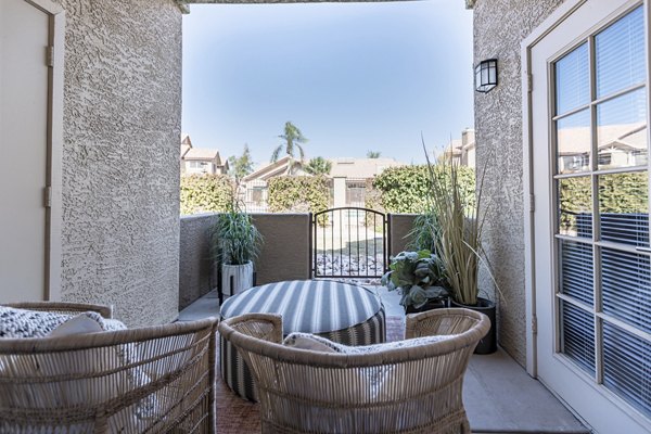 Comfortable patio with modern seating at Avana Coronado Apartments