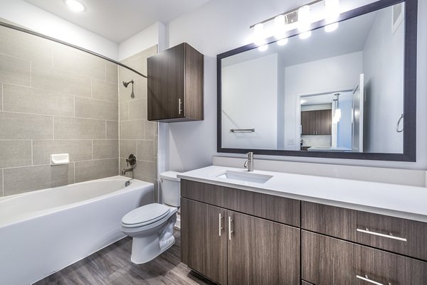 Modern bathroom with sleek fixtures at The Holston Apartments