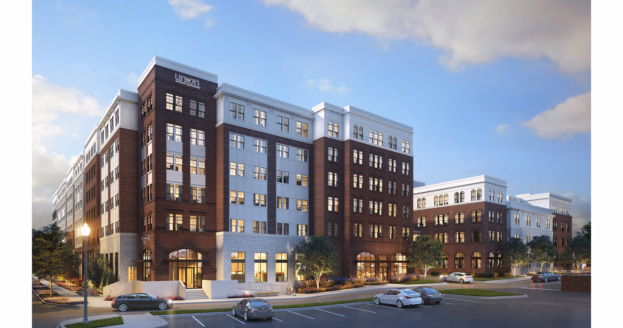 Union on Frank: Contemporary luxury apartment building in vibrant cityscape
