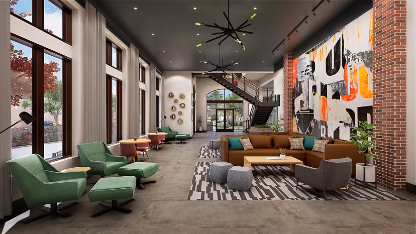 Modern clubhouse featuring elegant seating and billiards at Union on Frank Apartments