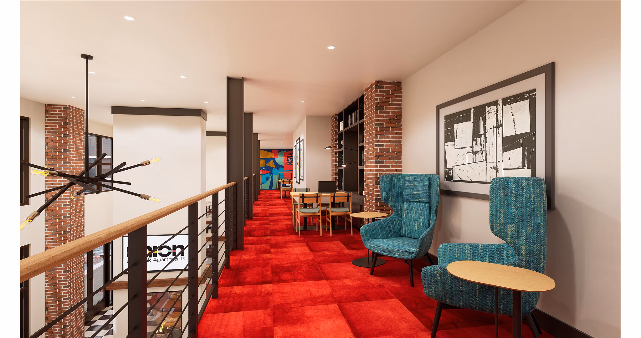 Union on Frank Apartments: Modern clubhouse featuring contemporary design and comfortable seating areas
