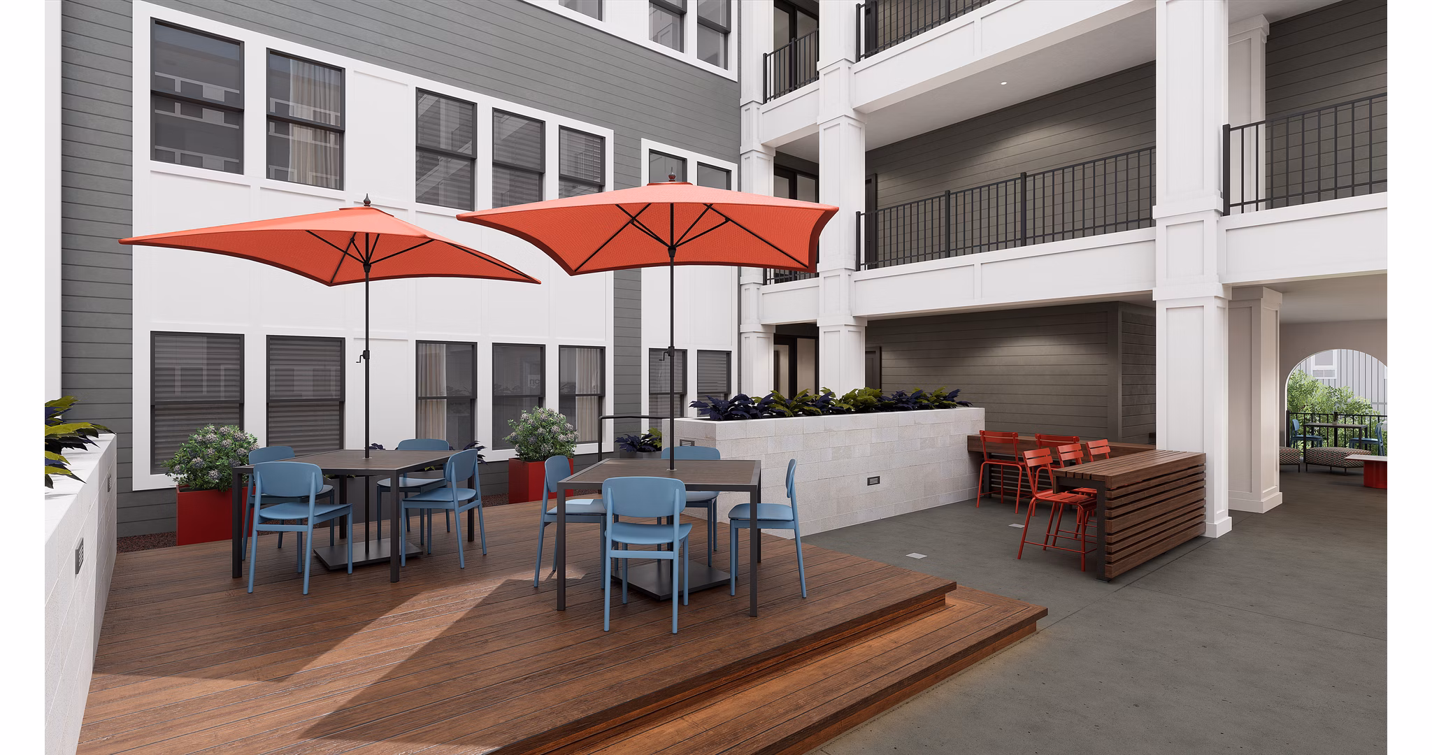 Union on Frank Apartments: Tranquil courtyard space perfect for relaxation with lush greenery