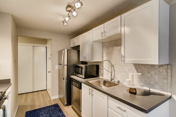 Modern kitchen with stainless steel appliances in Arterra Apartments luxury living