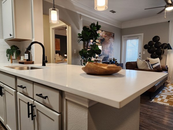 Modern kitchen with stainless steel appliances at Grand Villas at Tuscan Lakes Apartments