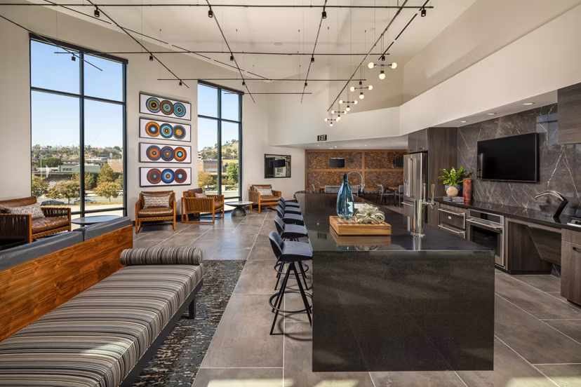 Clubhouse featuring modern design and comfortable seating at Llewellyn Apartments