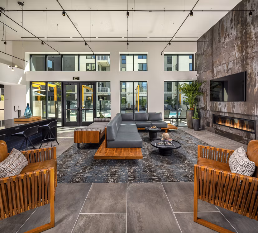 Modern clubhouse with stylish lounge at Llewellyn Apartments