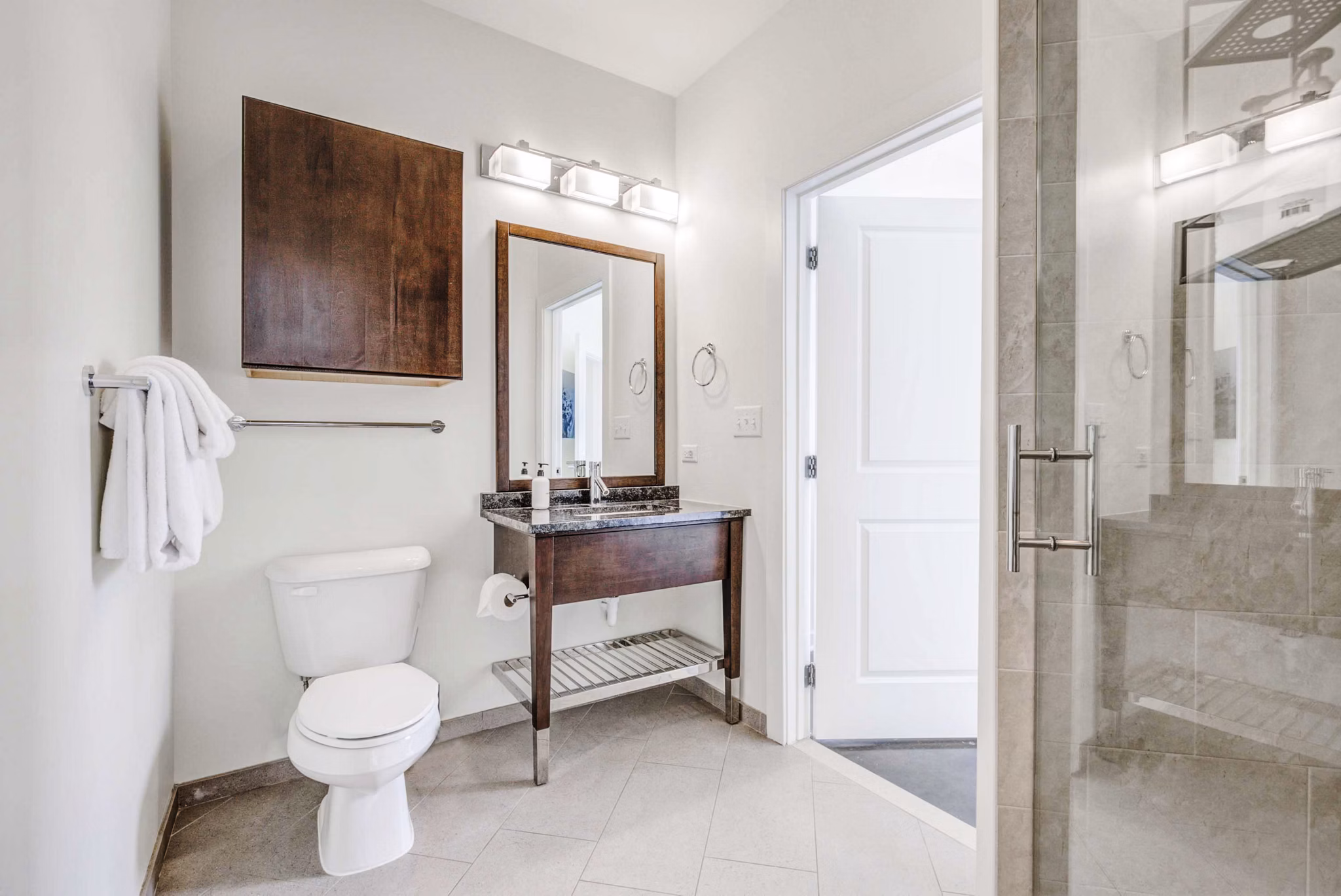 Modern bathroom with sleek fixtures at DelRay Tower Apartments