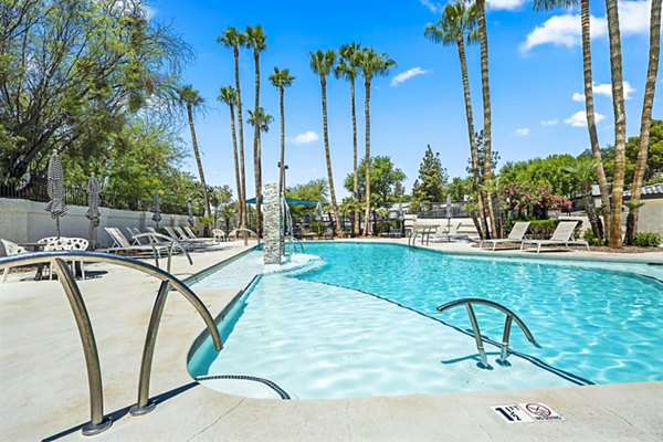 Rooftop pool with city views at ENVii Apartments, a luxury Greystar property in urban setting