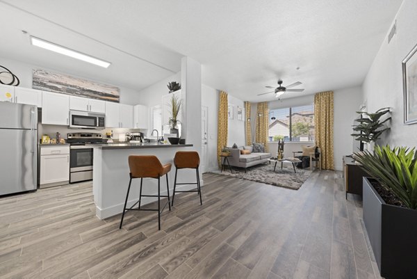 Spacious kitchen with stainless steel appliances at Tempe Station Apartments