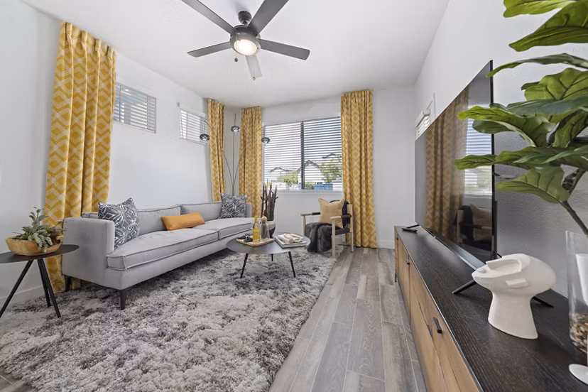 Spacious living room with modern decor at Tempe Station Apartments luxury units in the heart of Tempe