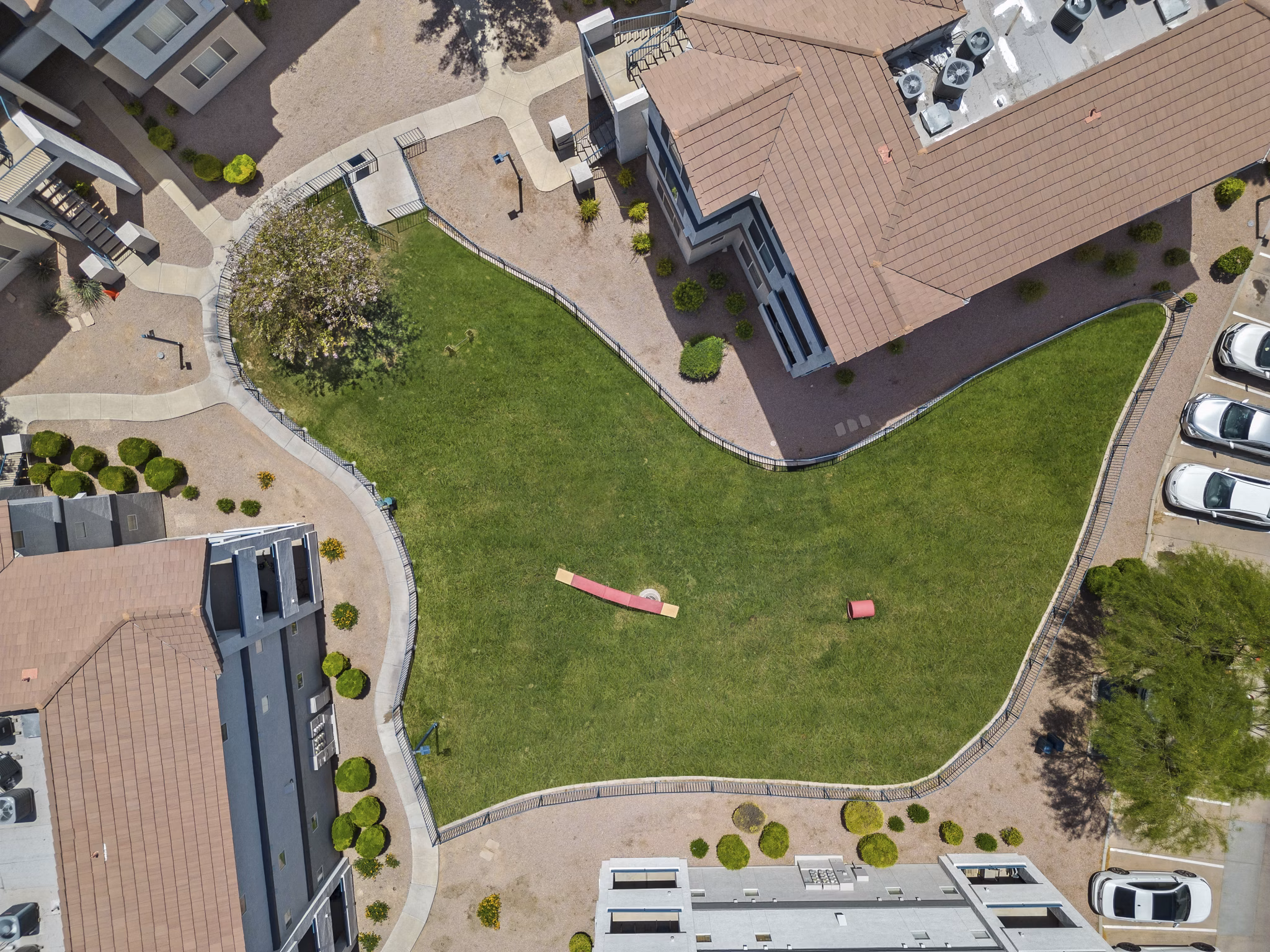 Scenic courtyard view featuring lush landscaping at Tempe Station Apartments