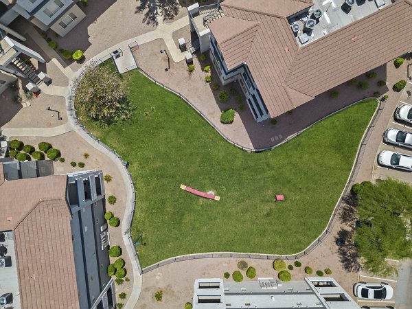 Scenic courtyard view featuring lush landscaping at Tempe Station Apartments