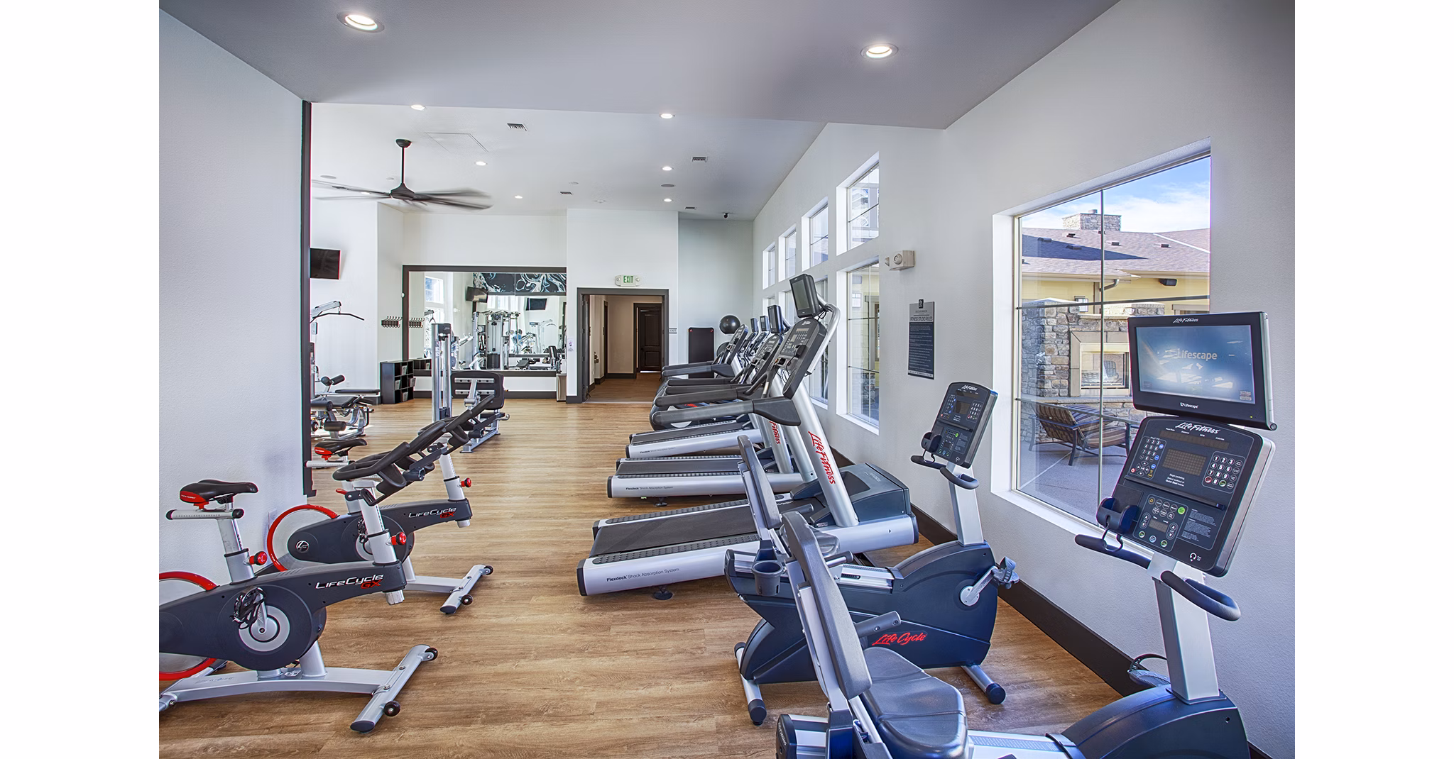 State-of-the-art fitness center with modern equipment at Rockrimmon Apartments, perfect for active lifestyles